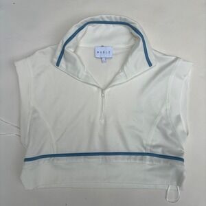 MABLE Womens Quarter Zip Sleeveless Cropped Pullover White Blue Trim Size L